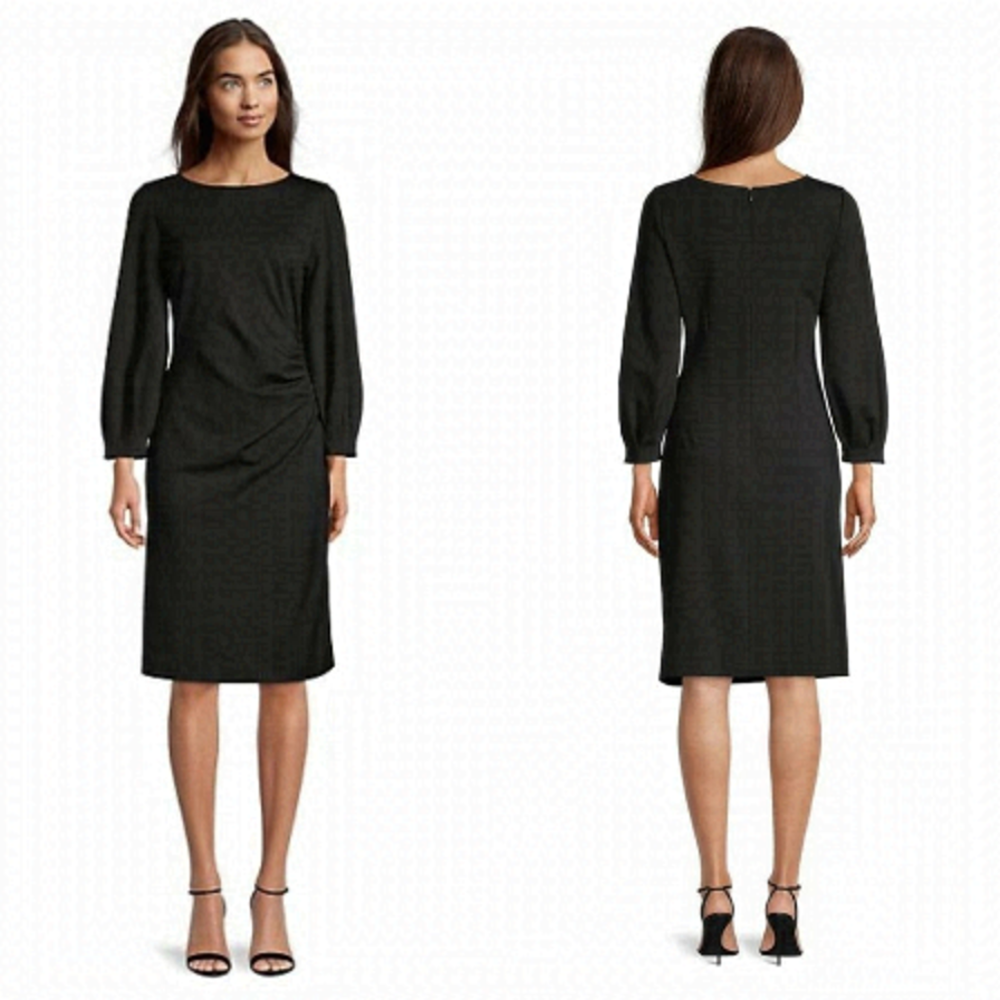 Kobi HALPERIN Black Charlotte Double-Knit Ruched Midi Dress Size Large / 12